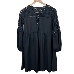 Jodi Kristopher Womens Black‎ Chiffon Balloon Sleeve Lace Upper Mini Dress Small